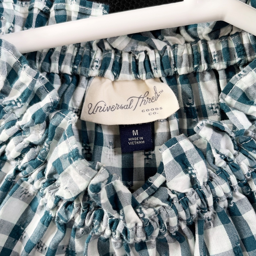 G00331 Universal Threads Blouse Teal White Gingham Ruffle Long Sleeve MEDIUM - Picture 10 of 10